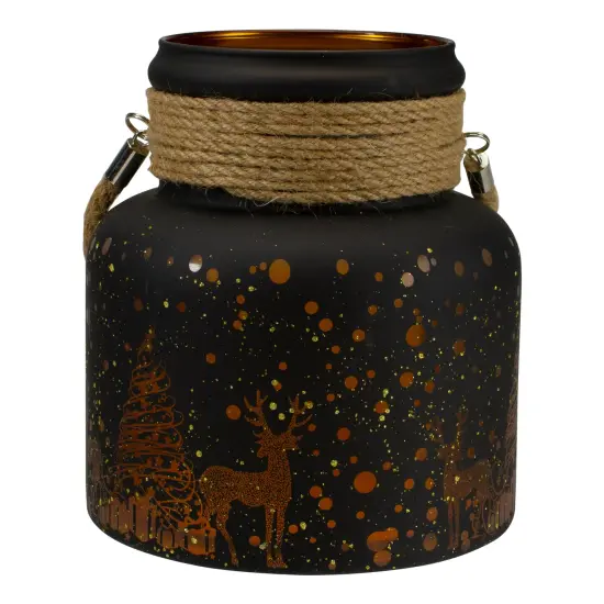 Northlight 8" Gold Deer and Pine Trees Flameless Christmas Glass Candle Lantern Brown {6}