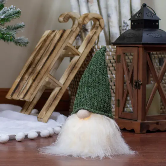 Northlight LED Lighted Plush Green Knit Hat Gnome Head Christmas Decoration - 11" {3}