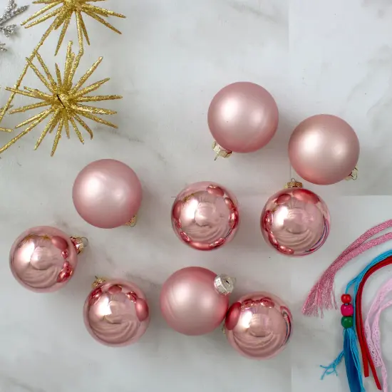 Northlight 2-Finish Glass Ball Christmas Ornaments - 2.5" (60mm) - Pink - 9ct {3}