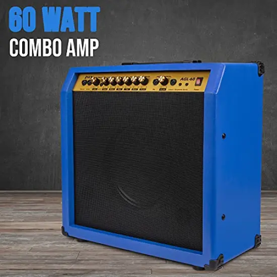 LyxPro Electric Guitar Amp, 60 Watt Portable Amplifier Blue {5}