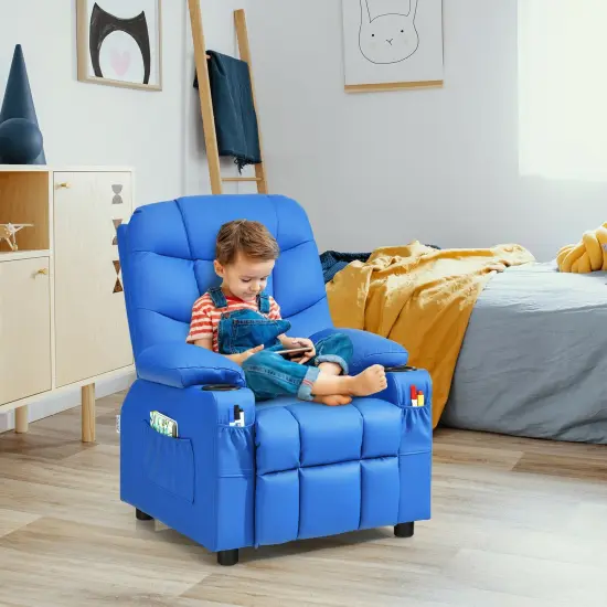 Kids Recliner Chair with Cup Holders Suitable for Children's Room, Living Room and Bedroom Blue {3}