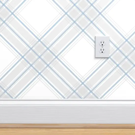 Pre-Pasted Wallpaper 2FT Wide Diagonal Plaid Neutral Check Classic Scottish Large Scale Farmhouse Custom Pre-pasted Wallpaper by Spoonflower {4}