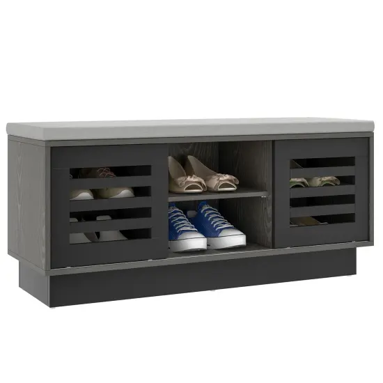Costway Shoe Storage Bench with Cushion Shoe Storage Organizer Shoe Rack Entryway Grey/Natural {1}