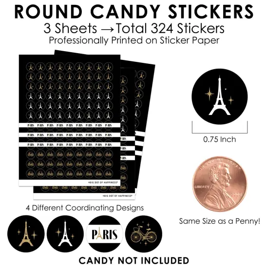 Big Dot of Happiness Stars Over Paris - Parisian Themed Party Small Round Candy Stickers - Party Favor Labels - 324 Count {4}