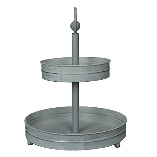 Metal Rustic Round Two Tier Country Farmhouse Tray Serving Stand {3}