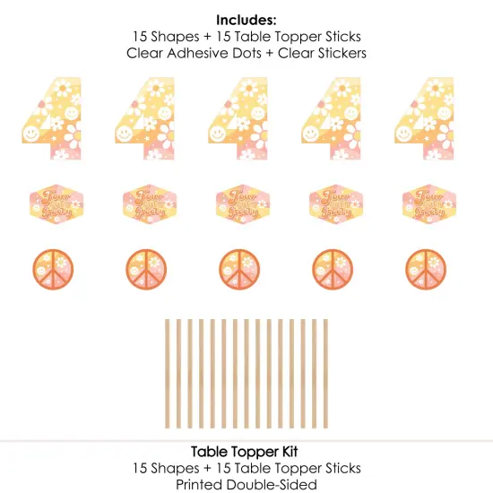 Big Dot of Happiness Four-Ever Groovy - Boho Hippie Fourth Birthday Party Centerpiece Sticks - Table Toppers - Set of 15 {7}