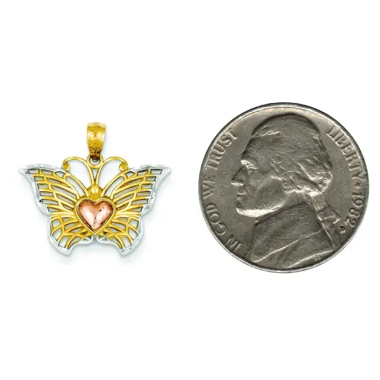 14K Tri Color Gold Butterfly Heart Charm FindingKing Jewerly 19mm x 21mm {2}