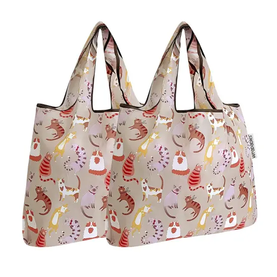 Wrapables Foldable Tote Nylon Reusable Grocery Bag (Set of 2) Neutral Felines {1}