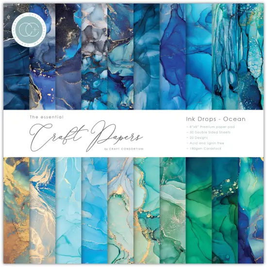 Craft Consortium Double-Sided Paper Pad 8"X8" 30/Pkg-Ink Drops Ocean, 20 Designs {1}