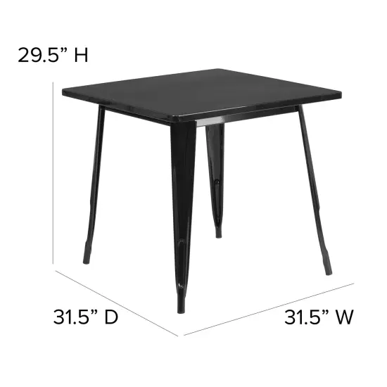 Merrick Lane Nash 31.5" Square Metal Table for Indoor and Outdoor Use Black {5}