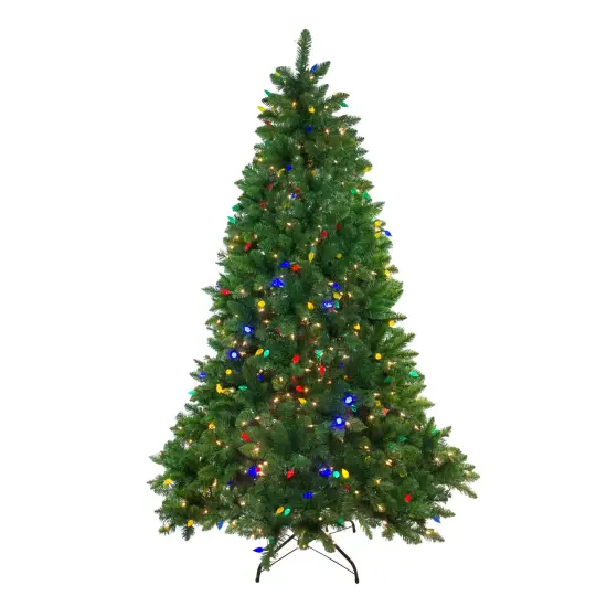 Northlight 6.5' Pre-Lit Medium Huron Pine Artificial Christmas Tree - Multicolor Lights Green {1}