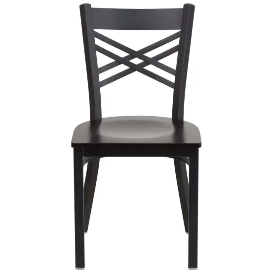 Emma and Oliver "X" Back Metal Restaurant Dining Chair Walnut/BlackMetal {3}