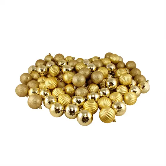 Northlight Shatterproof 3-Finish Christmas Ball Ornaments - 2.5" (60mm) - Vegas Gold- 100ct {3}
