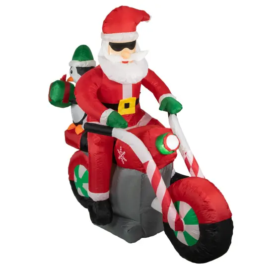 Northlight LED Lighted Santa and Penguin on Motorcycle Outdoor Christmas Inflatable - 5' Red {6}