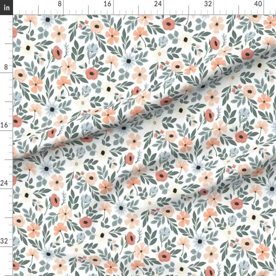 Various Fabrics by the Yard or Fat Quarter Coral Floral Sage Green Leaf Pretty Flowers Delicate Garden Custom Printed Fabric by Spoonflower {1}