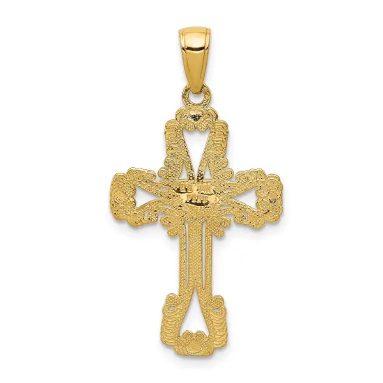 14K Gold Beaded Cross With Heart Pendant Charm Jewelry 32mm x 18mm {4}
