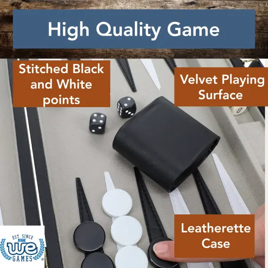 WE Games Black Leatherette Backgammon Set, 14.75 x 9.75 in. closed {3}