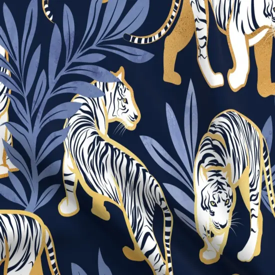 Various Fabrics by the Yard or Fat Quarter Maximalist Tiger Animalier Bold Graphic Blue White Gold Large Scale Animal Print Custom Printed Fabric by Spoonflower {5}