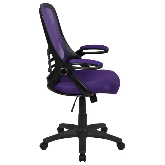 Emma and Oliver High Back Mesh Ergonomic Office Chair with Flip-up Arms Purple {5}