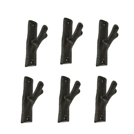 Brown Cast Iron Rustic Tree Branch Wall Hook Set of 6 Small {1}