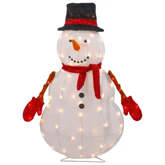 Northlight 32" Lighted 3D Chenille Snowman in Top Hat Outdoor Christmas Decoration White {1}