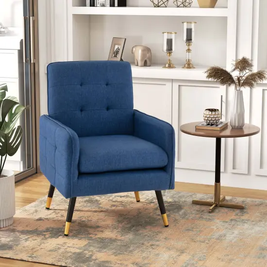 Costway Linen Fabric Accent Chair Modern Single Sofa Chair with Solid Metal Legs Blue/Grey/White {2}