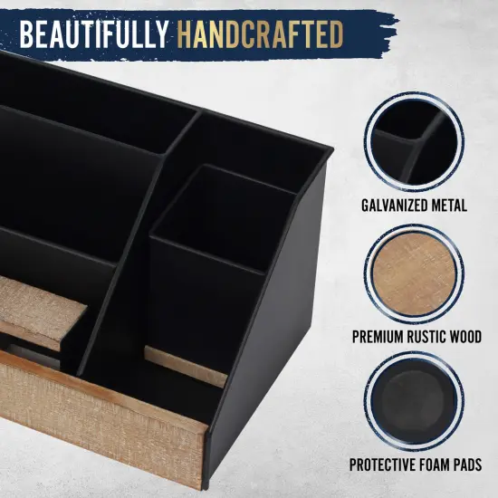 HBCY Creations 3 PIECE Desk Organizer Set- Rustic Mail Organizer For Desktop - Great For Rustic or Industrial Decor! Makeup Organizer For Vanity Black {3}