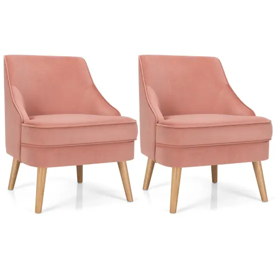 Costway Set of 2 Accent Chairs Velvet Single Sofa Chair w/Rubber Wood Legs Pink\Green\Grey {1}