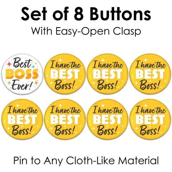 Big Dot of Happiness Happy Boss's Day - 3 inch Best Boss Ever Badge - Pinback Buttons - Set of 8 {7}