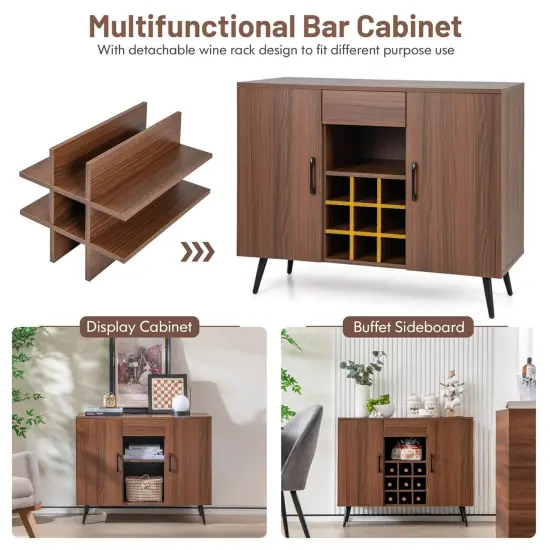 Costway Buffet Sideboard Cabinet Wine Bar Cabinet with Drawer & Adjustable Shelves {6}