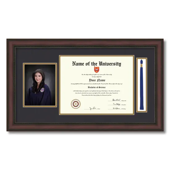 ArtToFrames 11x14 inch Diploma Frame with 5x7 Inch Image Opening and Tassel Opening - Framed with Black and Gold Mats, Comes with Regular Acrylic and Sawtooth Hanger for Wall Hanging (DIT-11x14) {1}