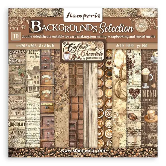 Stamperia Backgrounds Double-Sided Paper Pad 8"X8" 10/Pkg-Coffee And Chocolate, 10 Designs/1 Each {1}