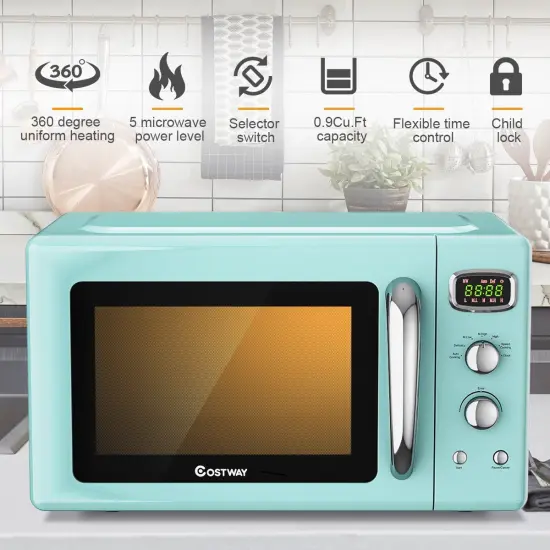 Costway 0.9Cu.ft. Retro Countertop Compact Microwave Oven 900W 8 Cooking Settings BlackGreenWhite {3}