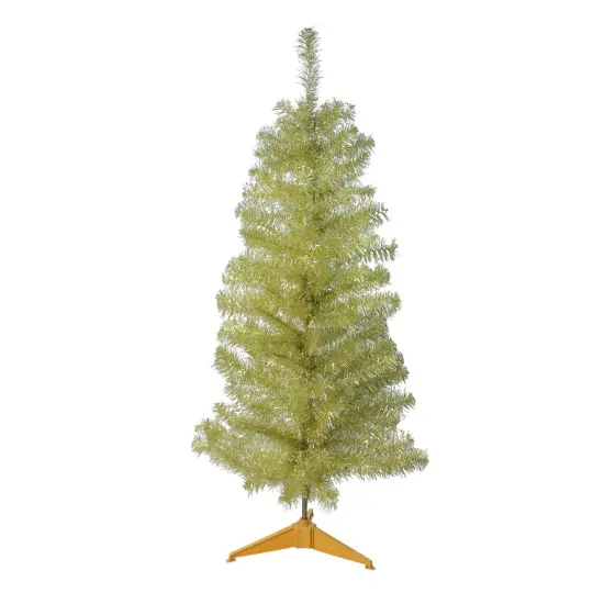 Northlight 4' Slim Gold Iridescent Tinsel Artificial Christmas Tree - Unlit {1}