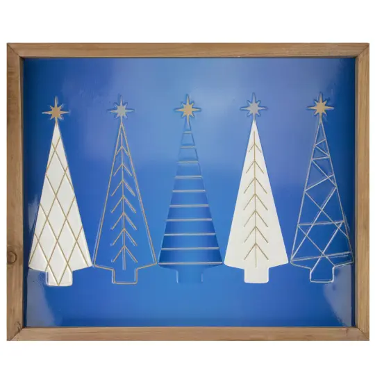 Northlight 17.75" Blue and White Christmas Trees Wooden Framed Wall Art {1}