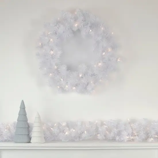 Northlight Pre-Lit Pine Artificial Christmas Wreath - 24" - White - Clear Lights {3}