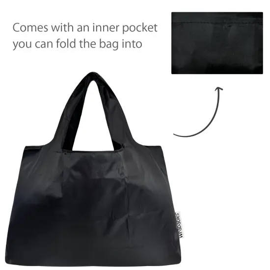 Wrapables Large & Small Foldable Tote Nylon Reusable Grocery Bags, Set of 2 Set of 2, Black {5}