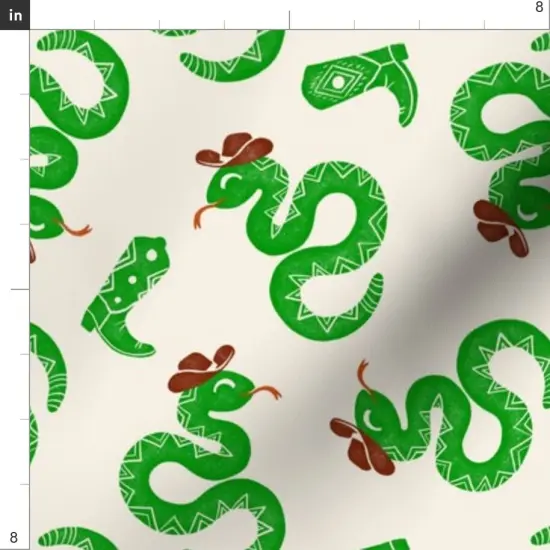 Various Fabrics by the Yard or Fat Quarter Whimsical Western Snakes Cowboy Hat Cute Desert Southwest Green Custom Printed Fabric by Spoonflower {4}