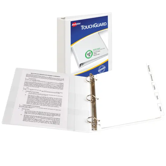 Avery TouchGuard Protection View 3 Ring Binder, Clear View Cover, 1.5" Slant Rings, 1 White Binder (17142) {2}