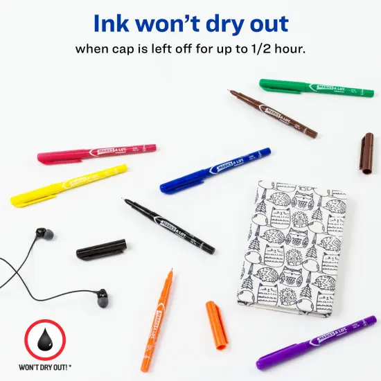 Avery Marks A Lot Permanent Markers, Pen-Style Size, Ultra Fine Tip, 8 Assorted Markers (09231) {2}
