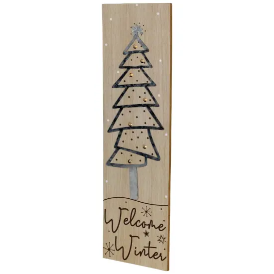 Northlight Rectangular "Welcome Winter" Christmas Tree Wooden Wall Sign - 15.75" Brown {5}