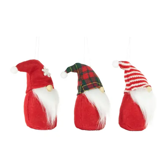 Northlight Plush Gnomes Christmas Ornaments with Striped, Plaid and Snowflake Hats - 4.5" Red {6}