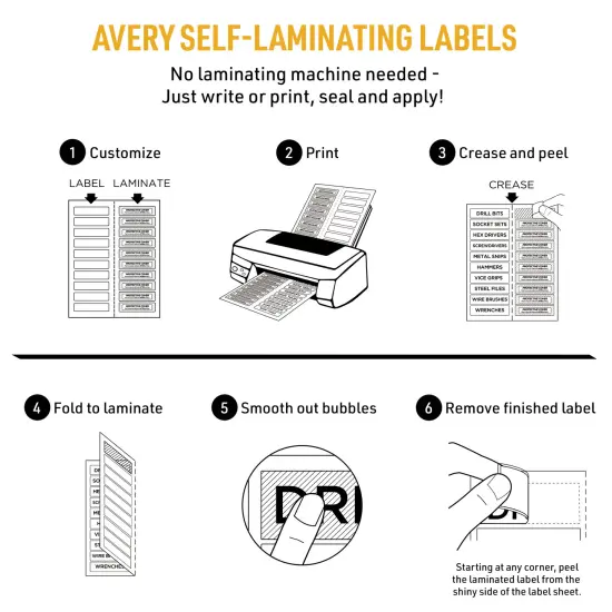 Avery Easy Align Self-Laminating ID Labels, Permanent Adhesive, 1-1/32" x 3-1/2", 250 Labels (00757) {4}