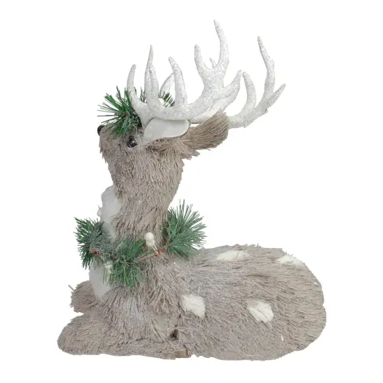 Northlight Sitting Sisal Reindeer with Wreath Christmas Figure - 12.75" - Gray {5}