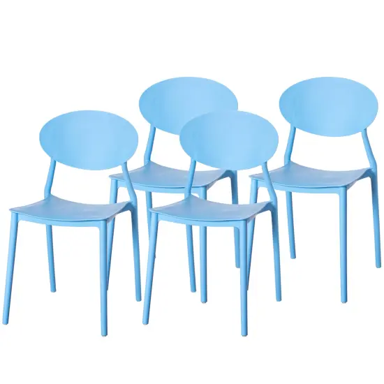 Modern Plastic Outdoor Dining Chair with Open Oval Back Design Set of 4 Blue {1}