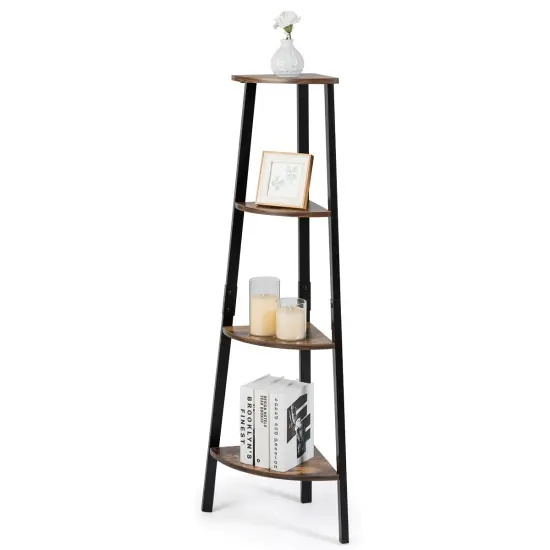 COSTWAY 4-Tier Corner Shelf Metal Storage Rack Bookcase Plant Display Stand Natural {1}