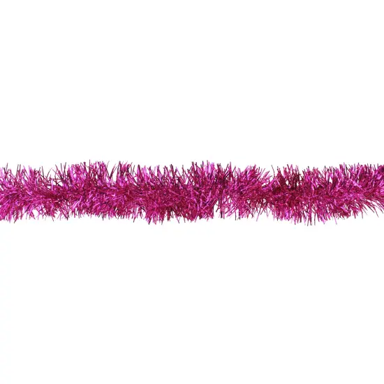Northlight Shiny Traditional Tinsel Commercial Christmas Garland - 50' x 2" - Pink - Unlit {3}