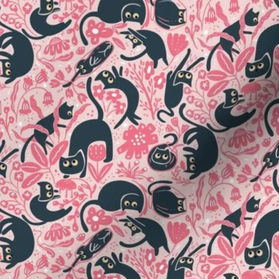 Various Fabrics by the Yard or Fat Quarter Whimsical Cats Small Scale Floral Cute Kittens Modern Flowers Pink Custom Printed Fabric by Spoonflower {7}