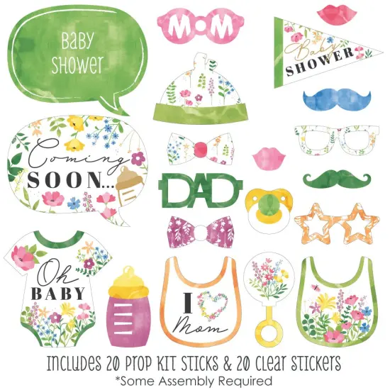 Big Dot of Happiness Wildflowers Baby - Boho Floral Baby Shower Photo Booth Props Kit - 20 Count {3}