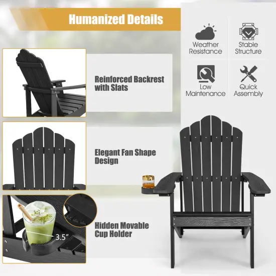 Weather Resistant HIPS Outdoor Adirondack Chair with Cup Holder Black {5}